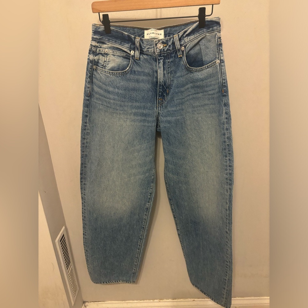SLVRLAKE Tess Long Jeans Borderline Wash Size 26 Wide Leg Jean Blue Denim